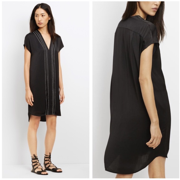 Vince Dresses & Skirts - •Vince• Washed Satin Embroidered V-Neck Dress